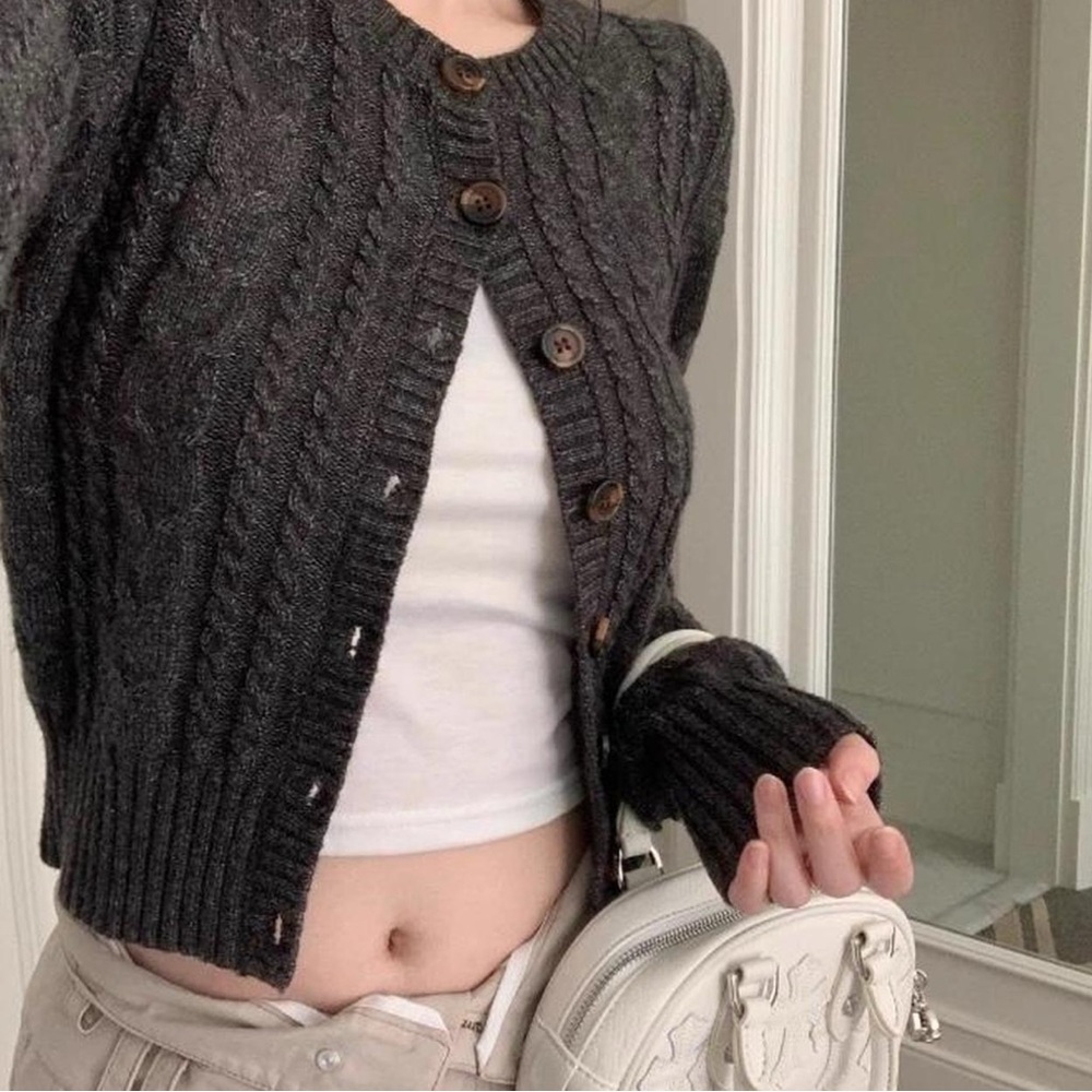 Korean Grey Slim Fit Knitted Cardigan